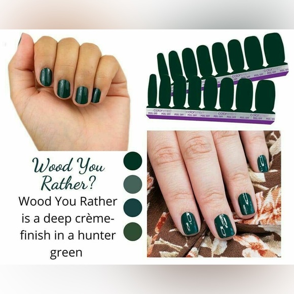 Color Street WOOD YOU RATHER? Deep Hunter Green Creme Finish Nail Strips Set - Picture 7 of 8